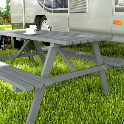 6 Seater Wooden Picnic Table Bench for Outdoor Garden or Patio with Parasol Cutout 150 cm Grey