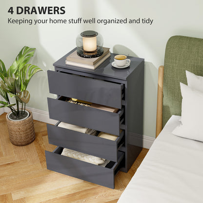High Gloss Chest of Drawers, 4-Drawer Storage Cabinets, Modern Dresser for Bedroom, Grey