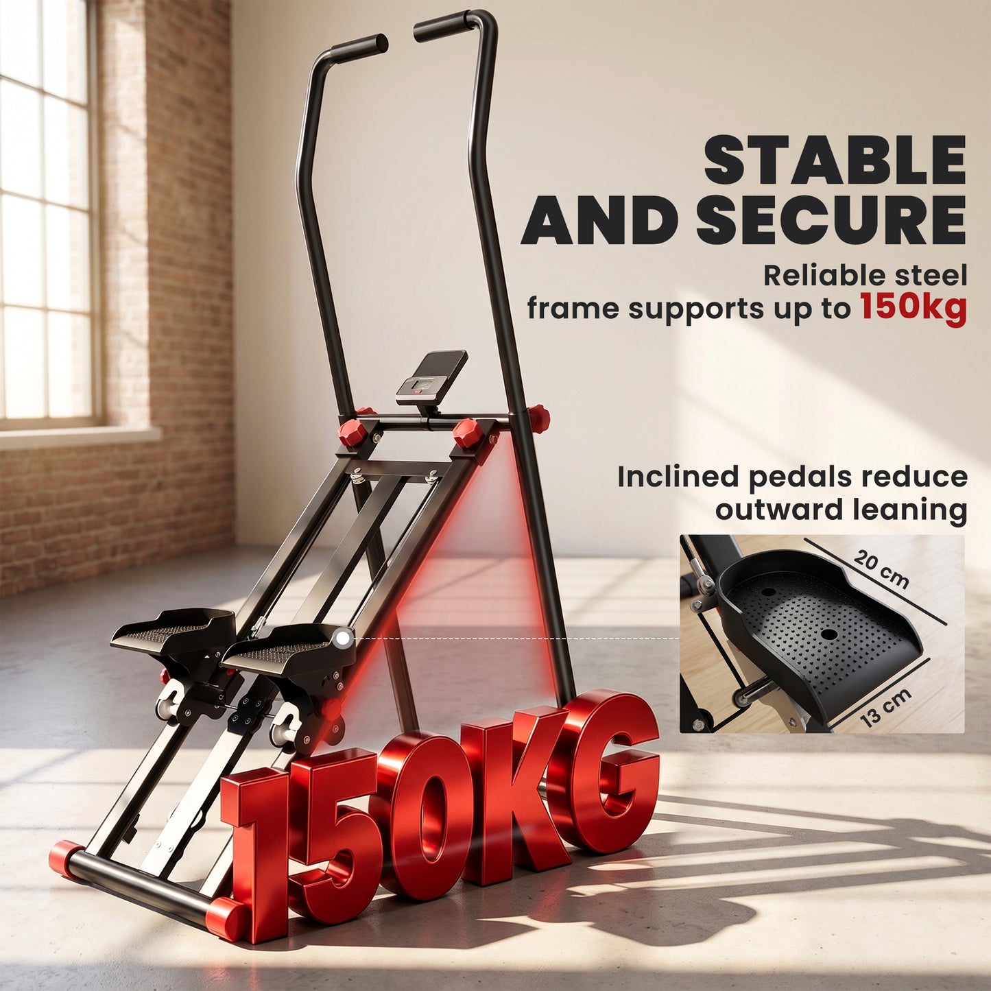 Stair Stepper for Home Gym with 3 Resistances, Foldable Vertical Stair Climber with Adjustable Handlebar, LCD Monitor