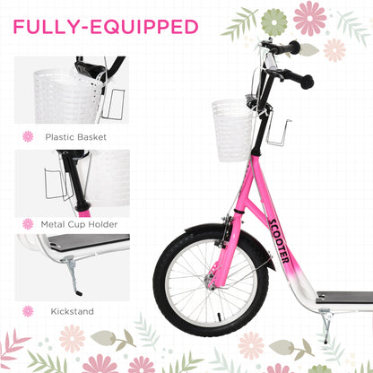 Kids Scooter, Kick Stunt Scooter with Adjustable Handlebar, Dual Brakes, Basket, Cupholder, Mudguard
