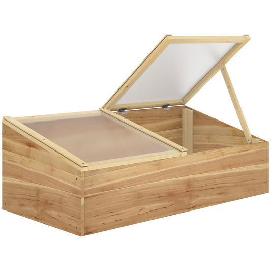 Wooden Cold Frame Greenhouse Garden Polycarbonate Grow House with Independent Openable Top Covers for Flowers, Vegetables