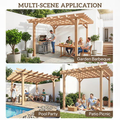 Graden Pergola Kit, Wooden Pergola Gazebo Grape Trellis with Stable Structure, 3.6 x 3.6m, Dark Brown