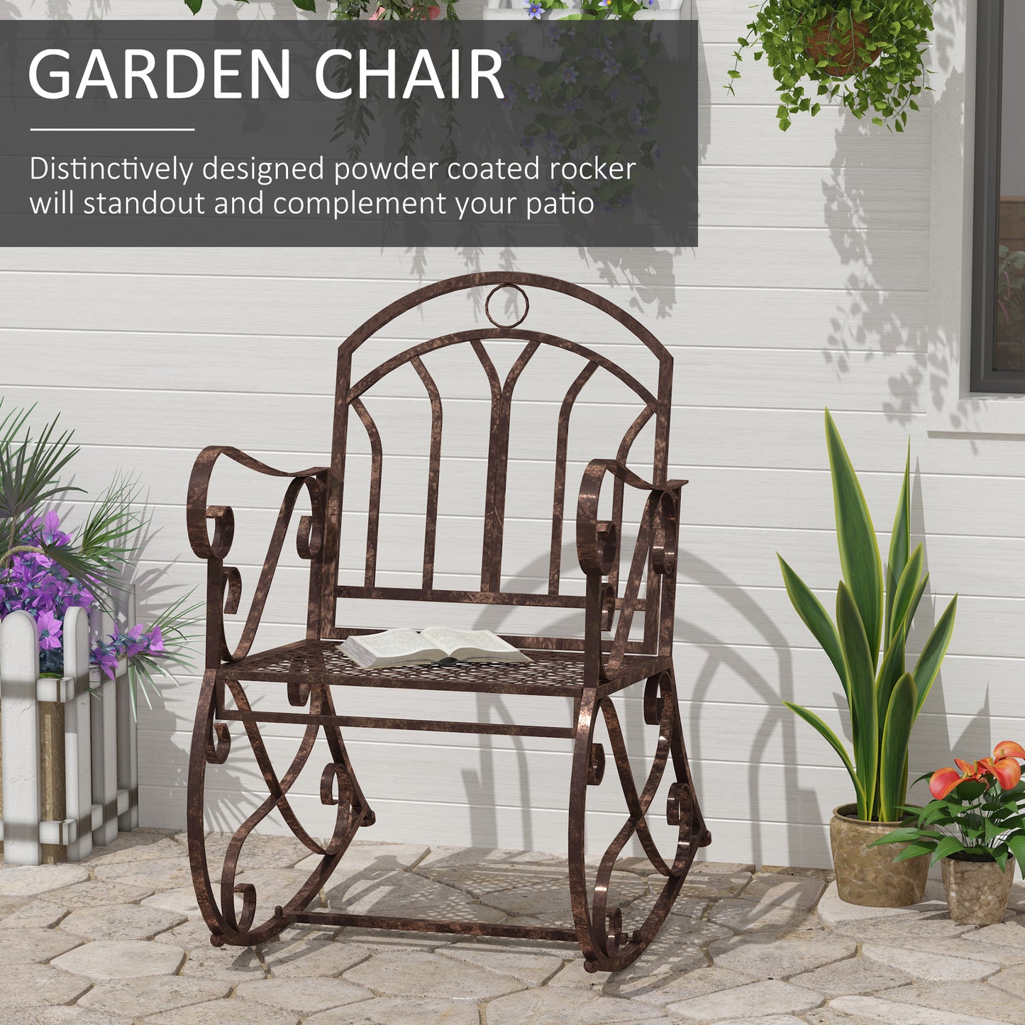 Metal Single Chair 1 Seater Garden Outdoor Rocking Chair Vintage Style Bronze