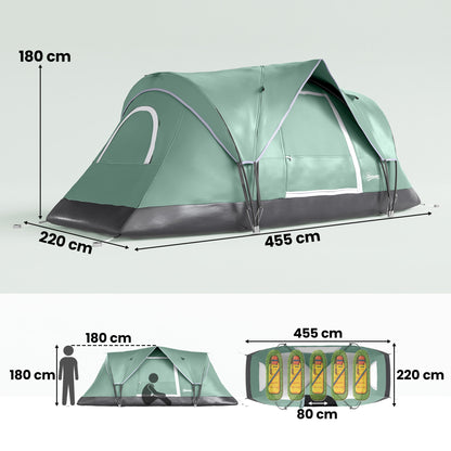5 Man Camping Tent, Large Tunnel Tent, Water Resistant Hiking Shelter with Groundsheet and Carry Bag, Dark Green