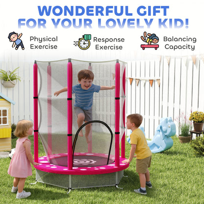 4.6ft Toddler Trampoline w/ Safety Enclosure Net, for Indoor Outdoor Use, Ages 3-6 Years, Pink