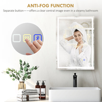 50 x 70 cm Anti-Fog LED Bathroom Mirror, with Bluetooth - Silver Tone