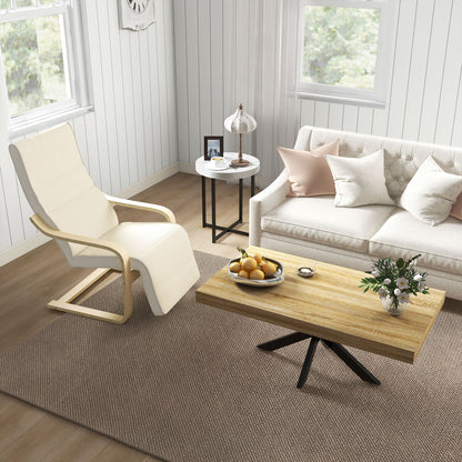 Wooden Armchair, Upholstered Linen Lounge Chair with Adjustable Footrest & Removable Cushion, Poang Chair for Living Room