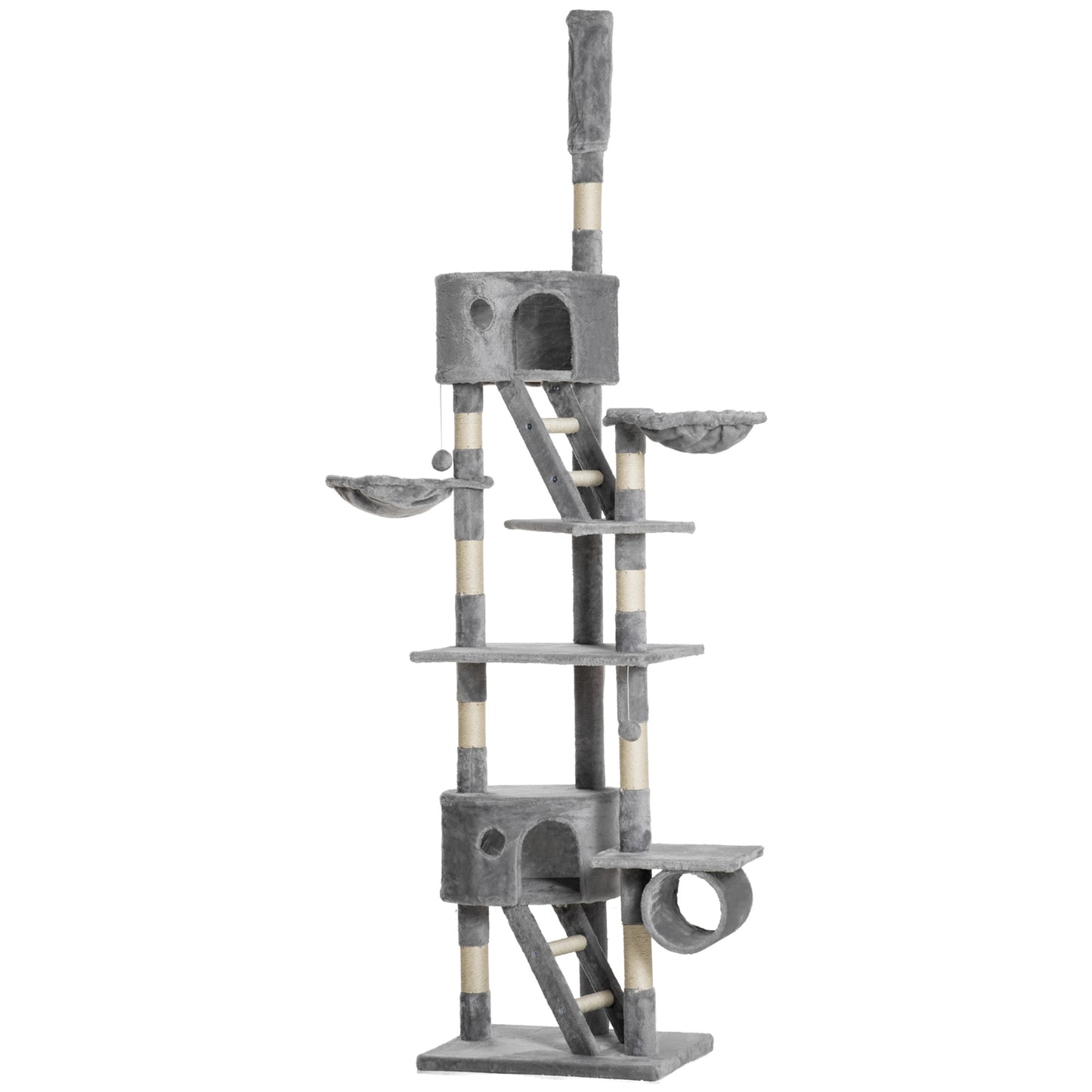 Floor to Ceiling Cat Tree for Indoor Cats, 240-260cm, Adjustable Height - Light Grey