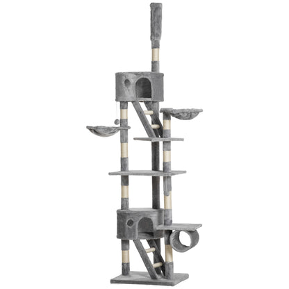 Floor to Ceiling Cat Tree for Indoor Cats, 240-260cm, Adjustable Height - Light Grey