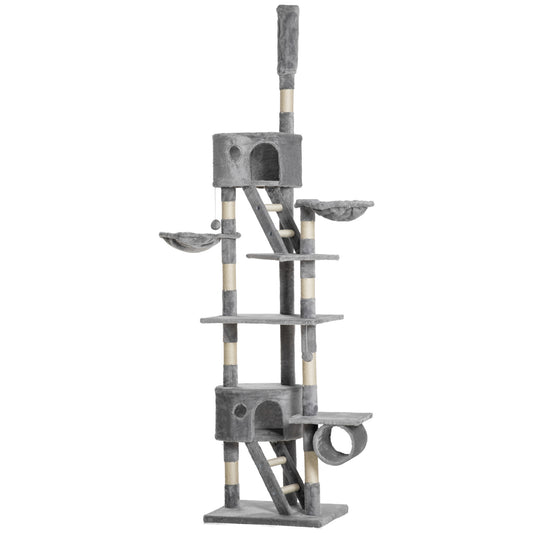Floor to Ceiling Cat Tree for Indoor Cats, 240-260cm, Adjustable Height - Light Grey