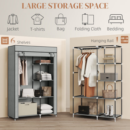 Fabric Wardrobe w/ Shelves Hanging Rail Foldable Wardrobe Light Grey