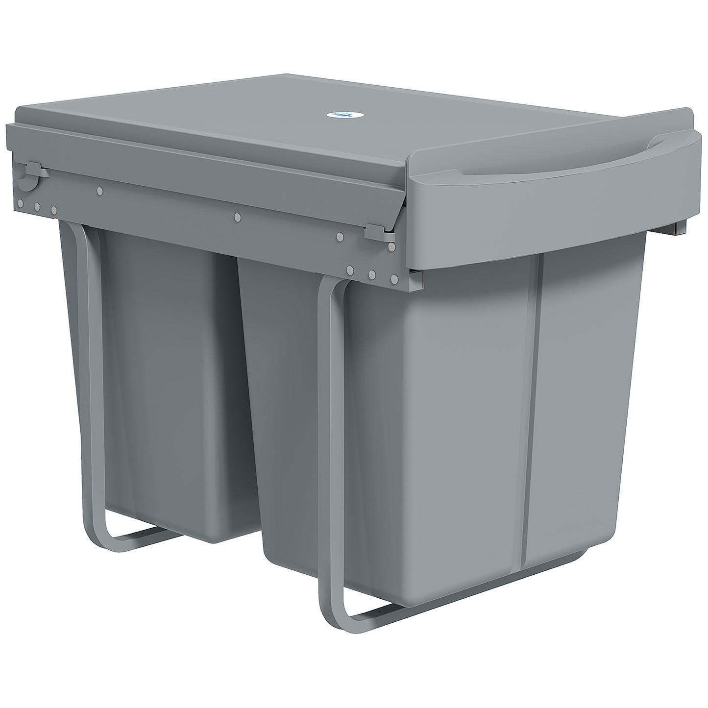 Pull Out Bin, Kitchen Under Sink Bin with 2 Removable Compartments, Smooth Glide, Grey