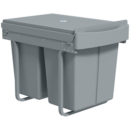 Pull Out Bin, Kitchen Under Sink Bin with 2 Removable Compartments, Smooth Glide, Grey