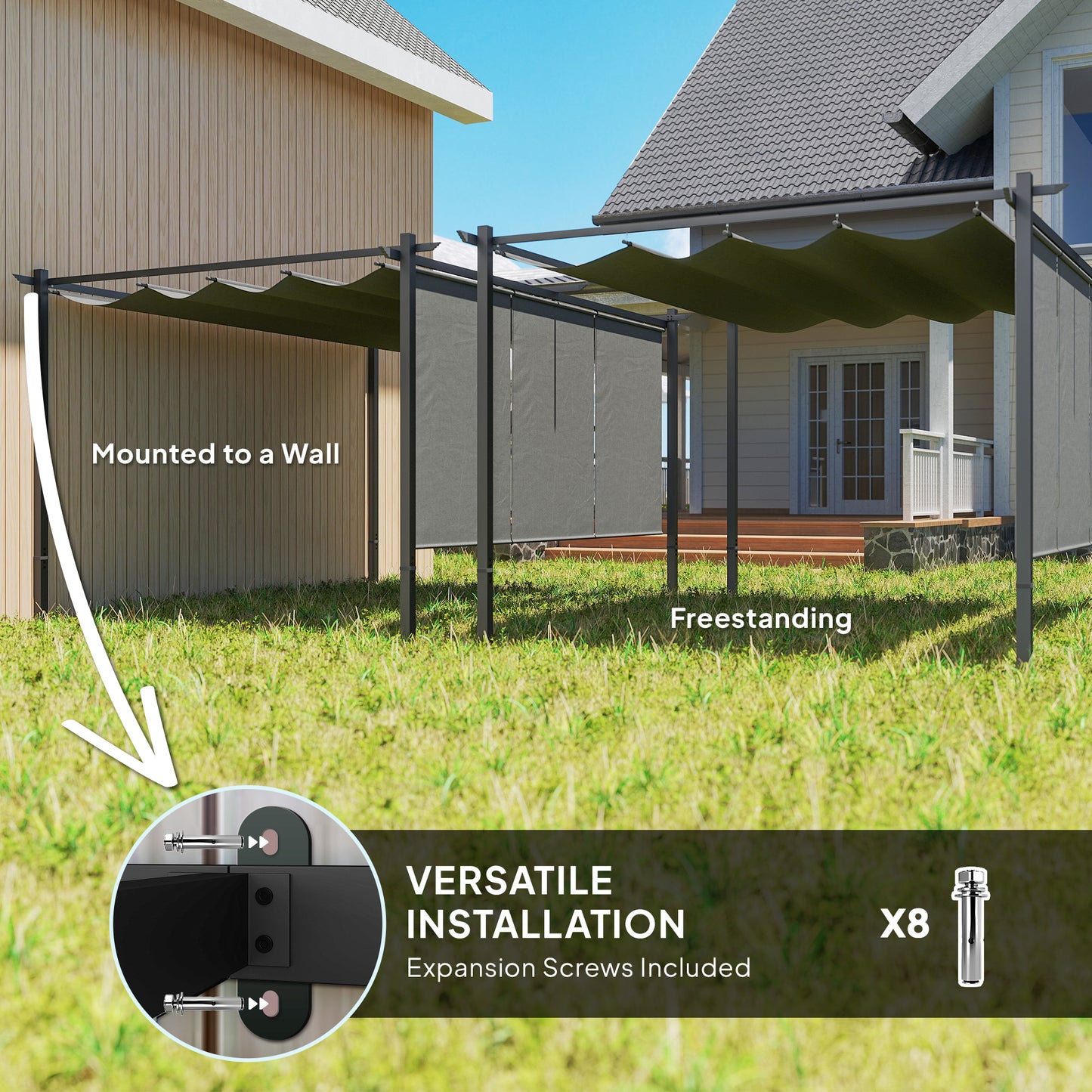 3 x 4m Metal Pergola with Retractable Roof and Roller Shade, Free Standing Garden Gazebo Canopy Pergola Kit