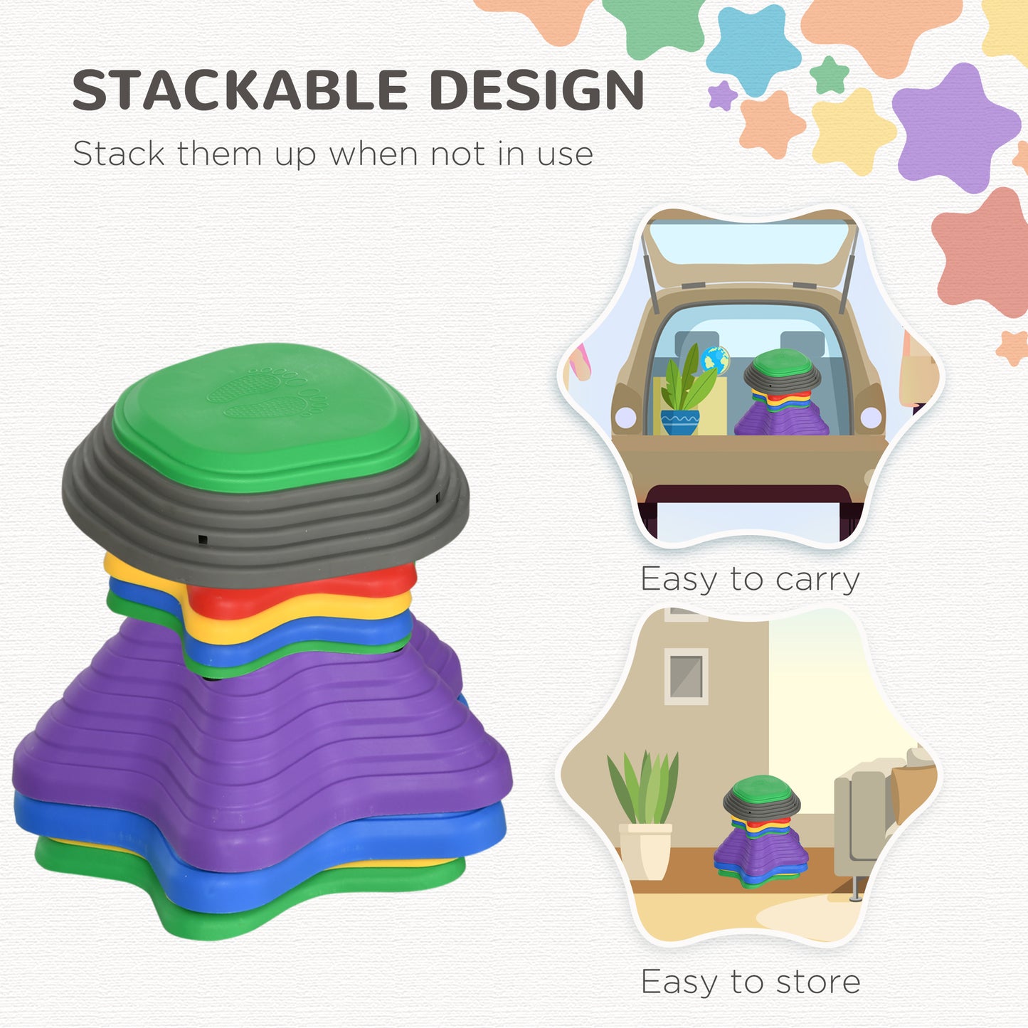 ZONEKIZ Stepping Stones Kids, 11 Pieces Balance Stones for Obstacle Course, Stackable Non-Slip Starfish Shape