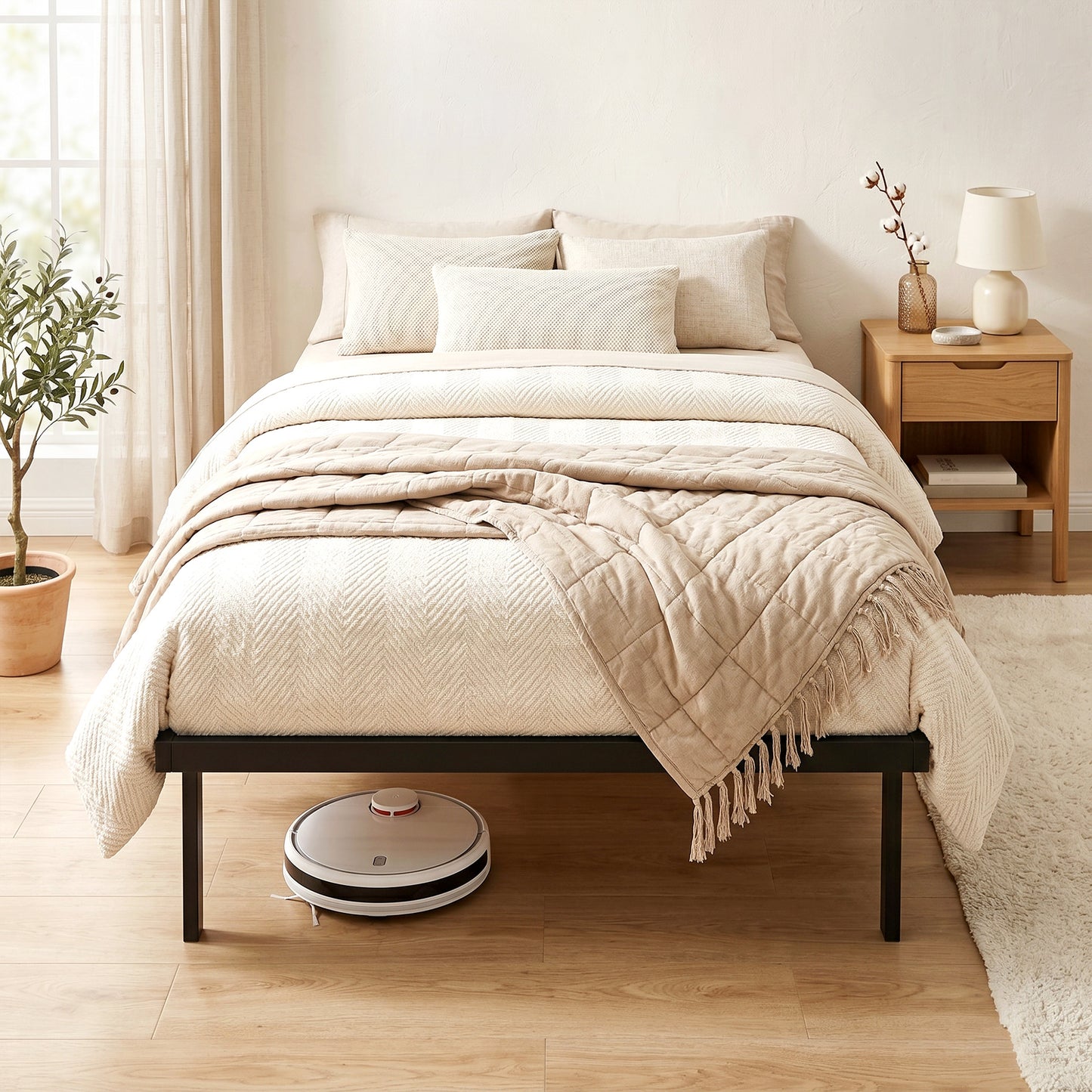 3ft Single Bed Frame with Underbed Storage, Metal Platform Bed Frame with Steel Slat Support, No Box Spring Needed