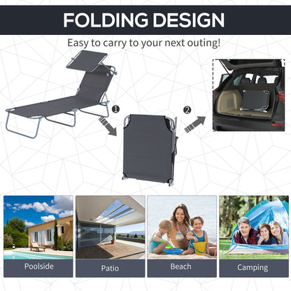 Outdoor Foldable Sun Lounger, 4 Level Adjustable Backrest Reclining Sun Lounger Chair