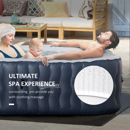 Square Inflatable Outdoor Bubble Spa Hot Tub with Pump, Cover and Filter Cartridges