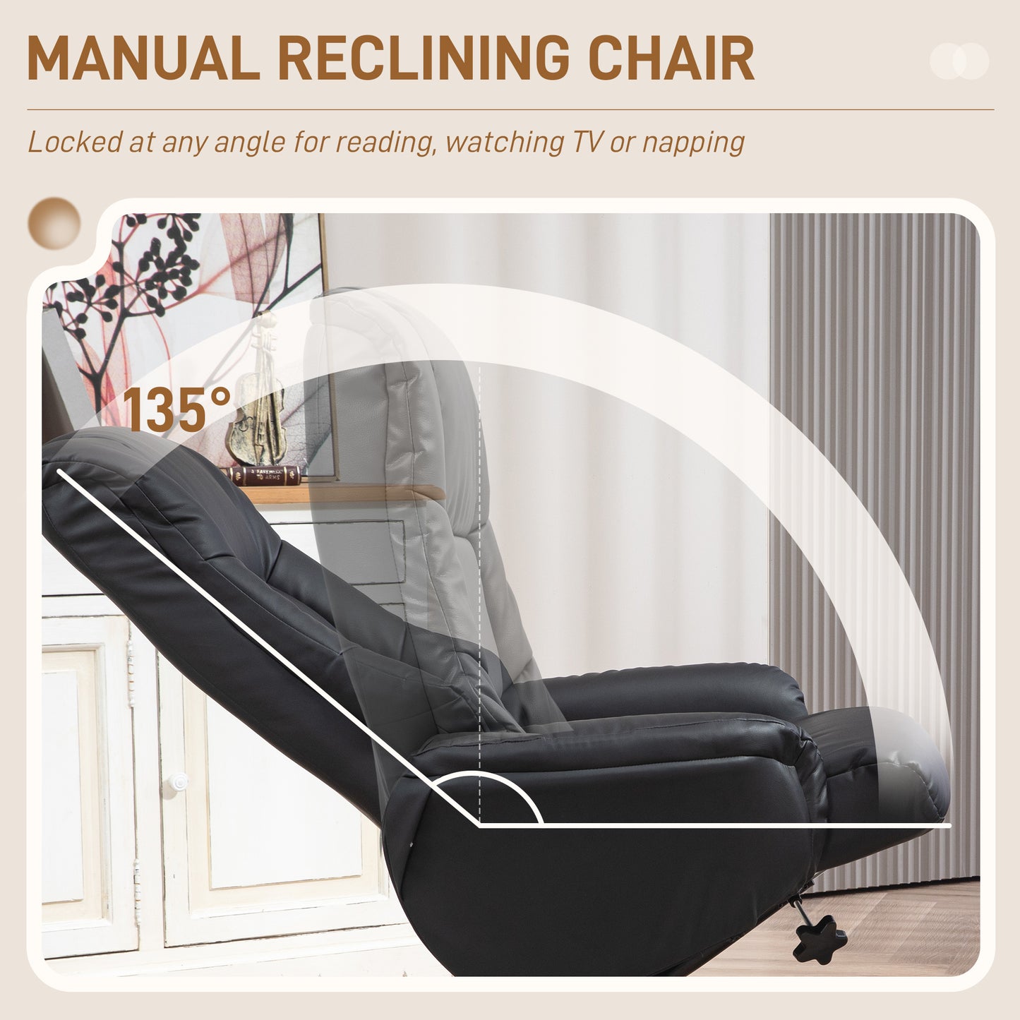 Rocking Recliner Chair with Footstool, PU Leather Recliner Armchair with Wood Base