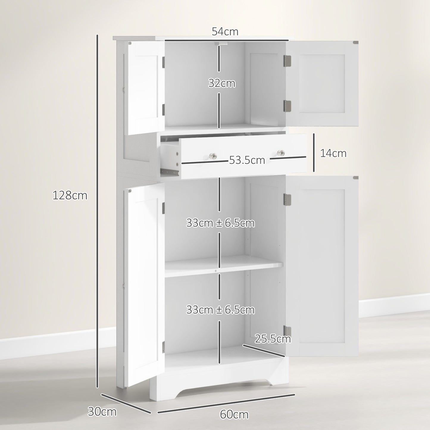 Multi-Storage Freestanding Kitchen Cabinet with Adjustable Lower Shelf - White