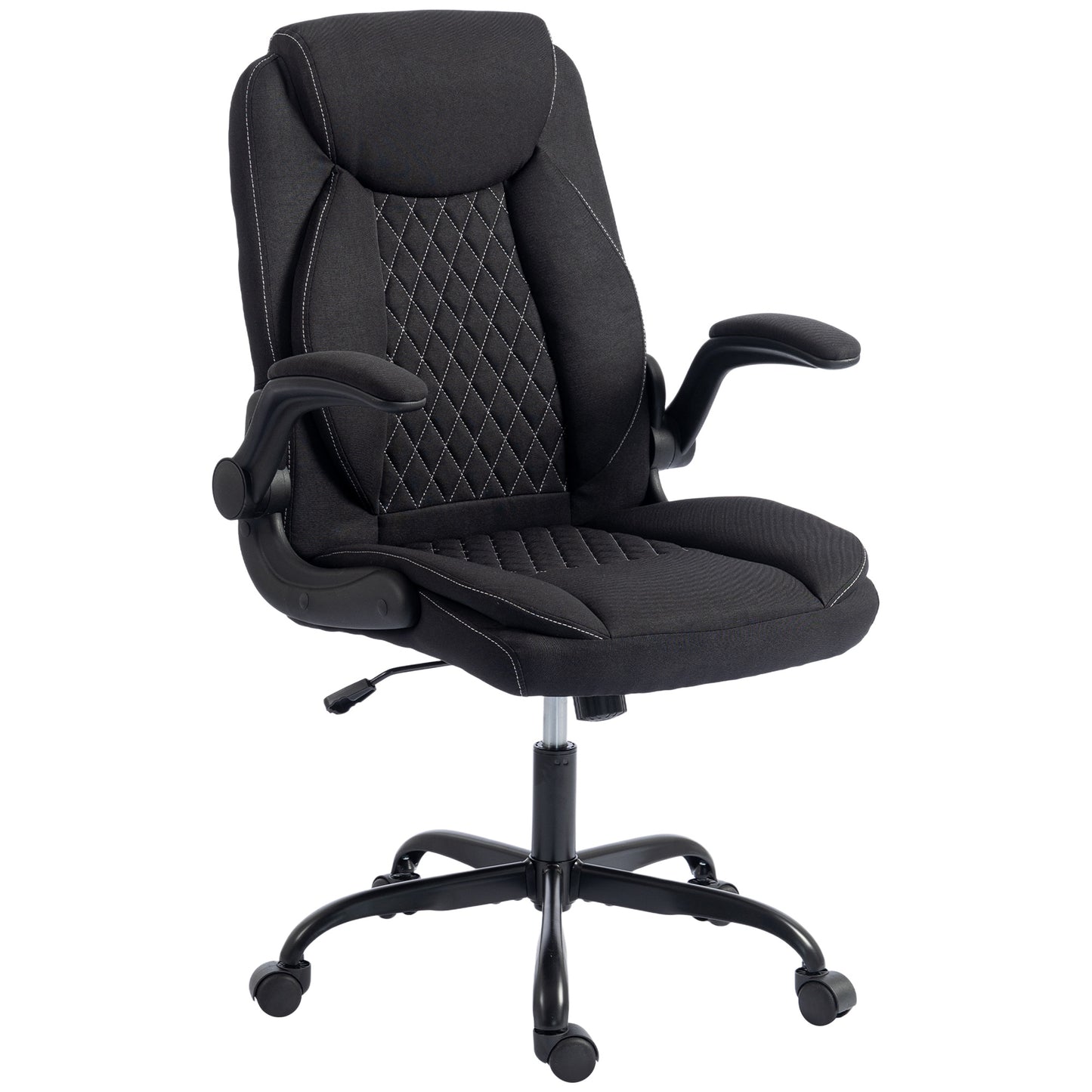 Linen-Look Computer Desk Chair, Executive Office Chair with Flip-Up Armrests and Thick Cushion, Black