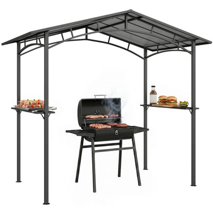 246 x 149cm Outdoor BBQ Protective Gazebo Tent Aluminium Steel Frame w/ 2 Shelves Hardtop Roof Canopy Ground Stakes Safe Cook