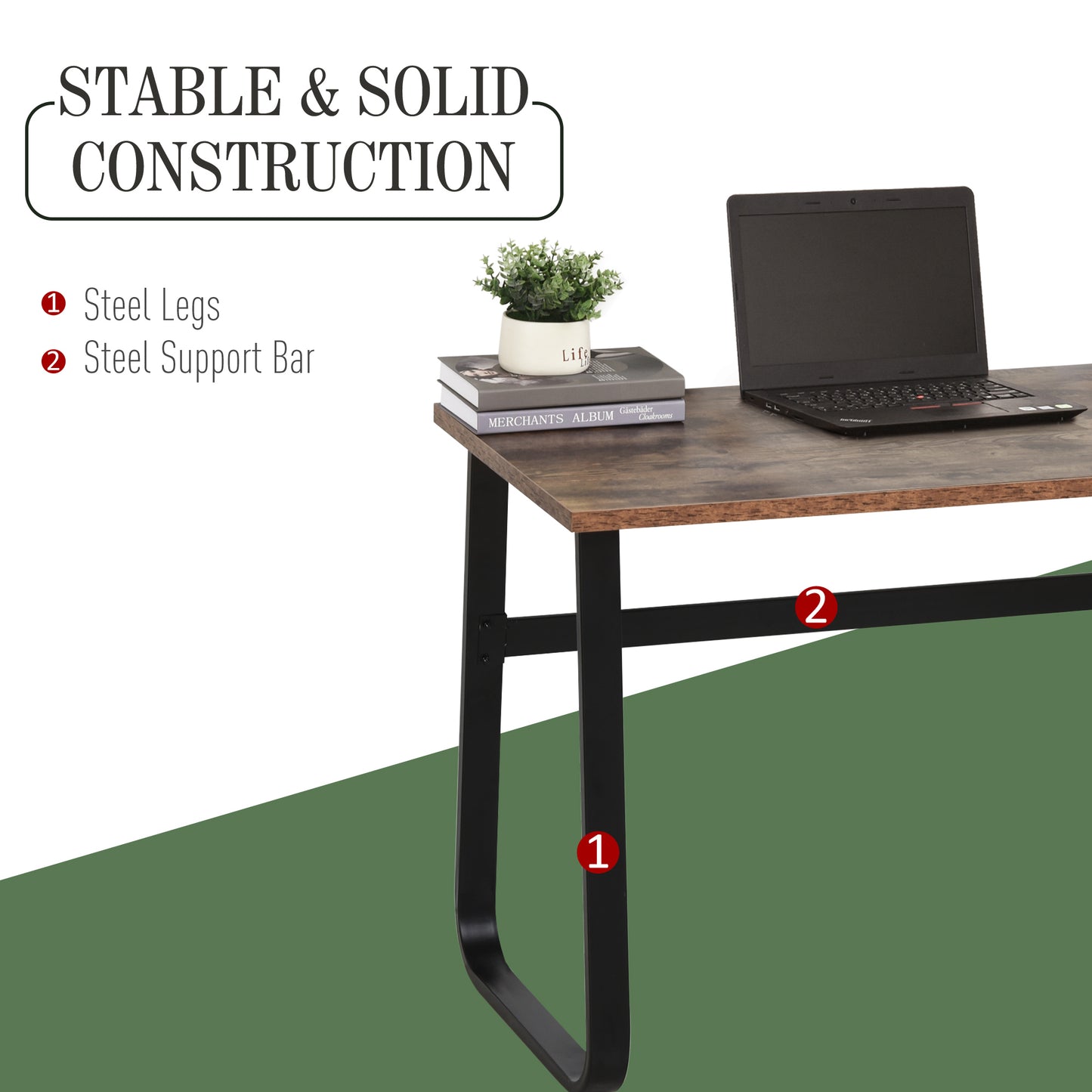 Industrial Writing Desk With Metal Legs, 115 x 58 x 74.5cm, Rustic Brown and Black