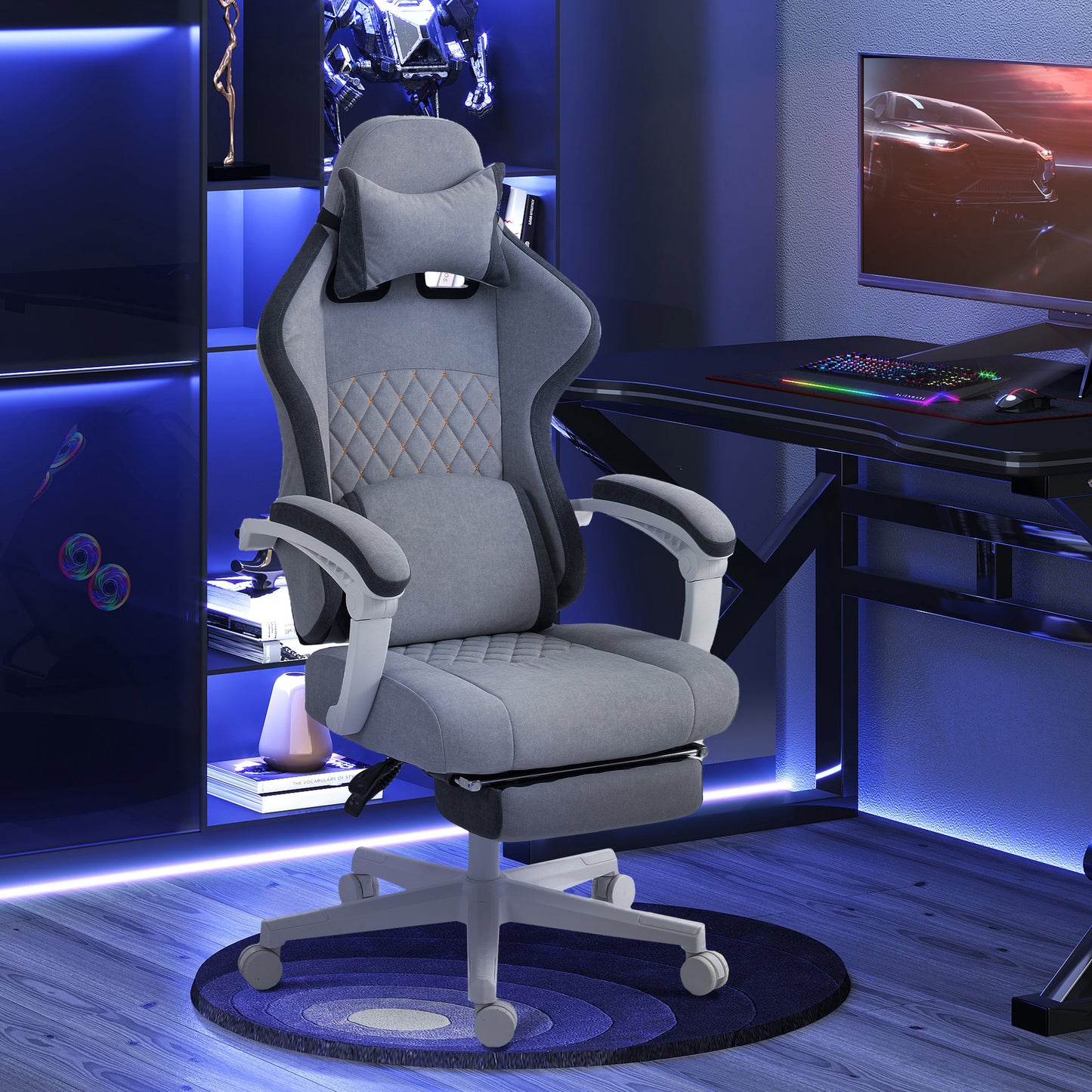 Gaming Chair, Gamer Computer Chair with Footrest, High Back, Lumbar Support, Adjustable Height