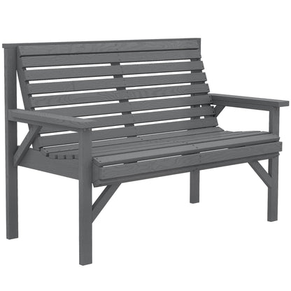 2 Seater Wooden Garden Bench, Slatted Patio Bench with Armrest and Backrest, Outdoor Furniture for Indoor, Balcony