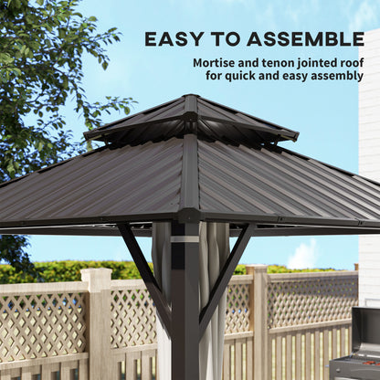 3 x 3(m) Hardtop Gazebo Canopy with Double Metal Roof, Waterproof Permanent Pavilion Garden Gazebo with Netting and Curtains