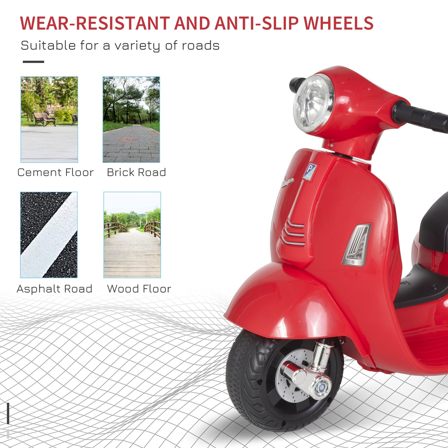 Vespa Licensed 6V Kids Electric Motorbike Ride On Motorcycle Battery Powered for 18-36 Months with Horn Light Red