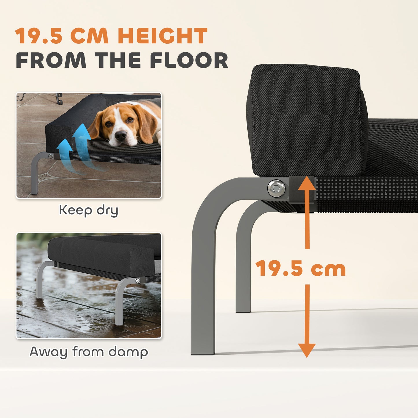 Elevated Dog Bed with Removable Bolsters, Raised Dog Bed for Medium Breeds, Portable Indoor & Outdoor Pet Cots, Black