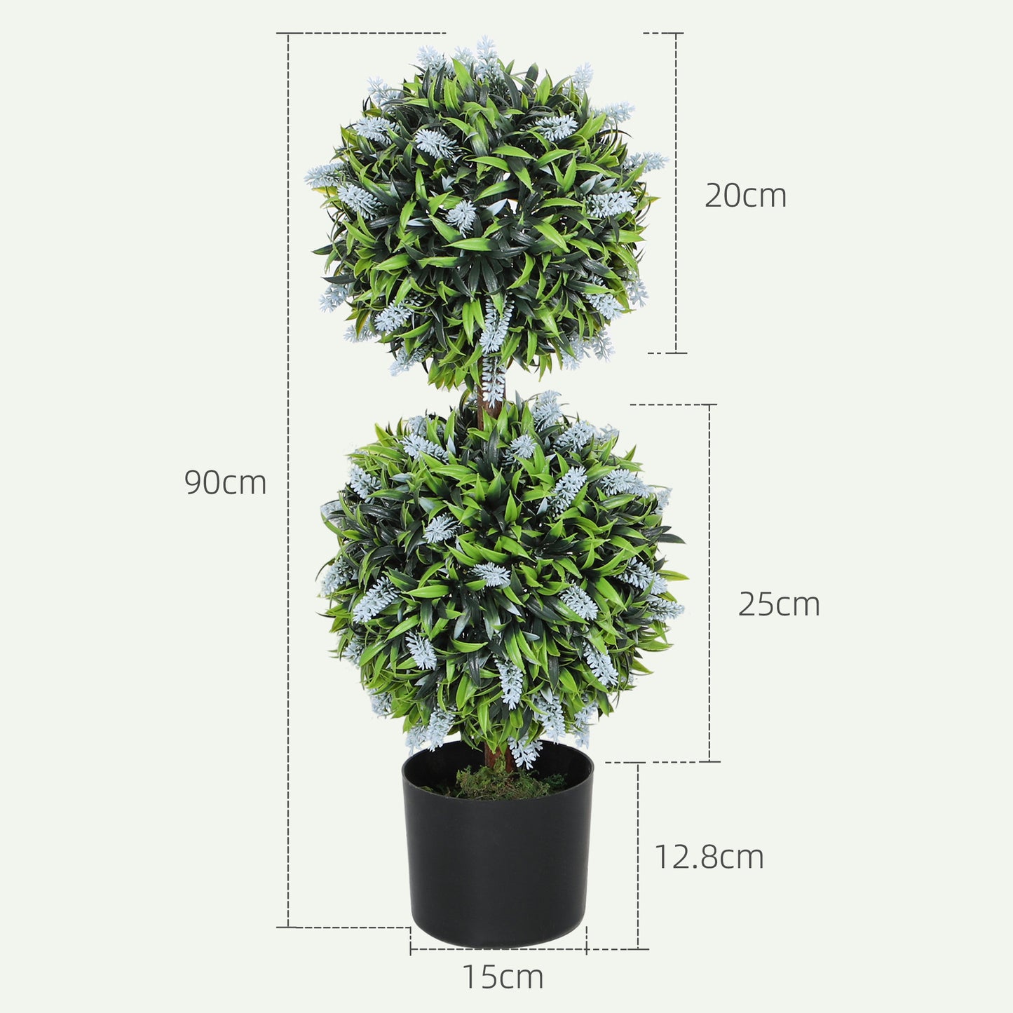 Set of 2 Artificial Plants, Lavender Flowers Ball Trees with Pot, for Home Indoor Outdoor Decor, 70cm
