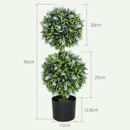Set of 2 Artificial Plants, Lavender Flowers Ball Trees with Pot, for Home Indoor Outdoor Decor, 70cm