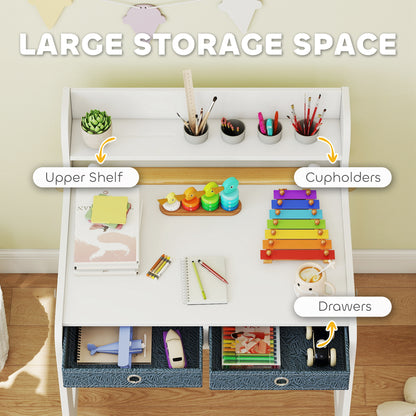 Art Table and Chair Set for children, Kids Art Desk and Chair Set with Storage Shelf and Drawers