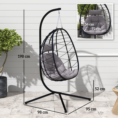 Hanging Egg Chair Outdoor Indoor Garden Swing Chair with Folding Basket, Thickened Cushion, Garden Hanging Chair with Stand