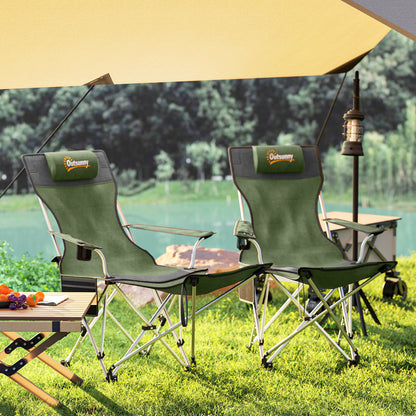 Set of 2 Reclining Folding Camping Chair w/ Detachable Footrest, Storage Bag, Cup Holder & Headrest