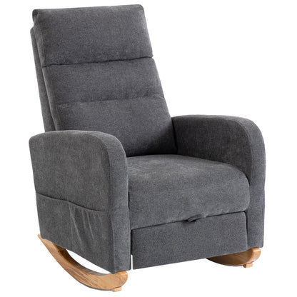 Upholstered Rocking Chair Retractable Footrest Rocker Chair High Back for Living Room Grey