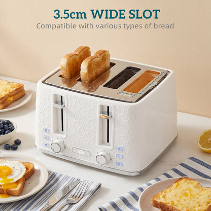 Kettle and Toaster Set, 1.7L 3000W Rapid Kettle with Strix Thermostat, 4 Slice Toaster with 7 Browning Controls, Cream