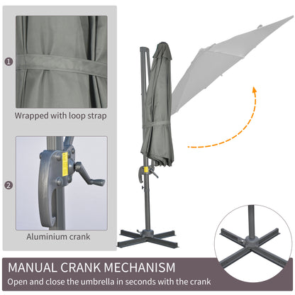 3 x 3(m) Cantilever Parasol with Cross Base, Garden Umbrella with 360° Rotation, Crank Handle and Tilt for Outdoor, Patio