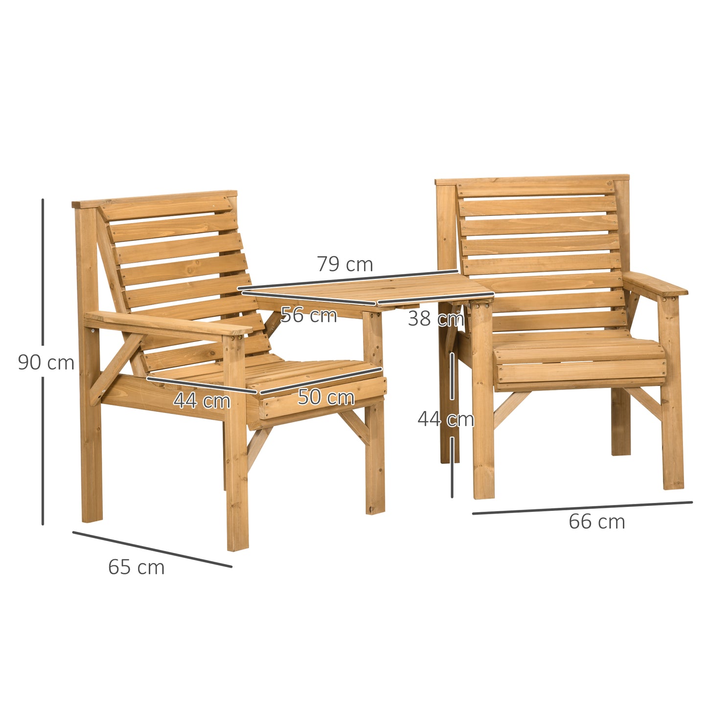 Wooden Garden Love Seat, 2 Seater Jack & Jill Companion Seat with Coffee Table and Parasol Hole, Partner Bench