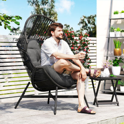 Rattan Egg Chair, Oversized Freestanding Garden Egg Chair with Thick Tufted Cushion, Headrest