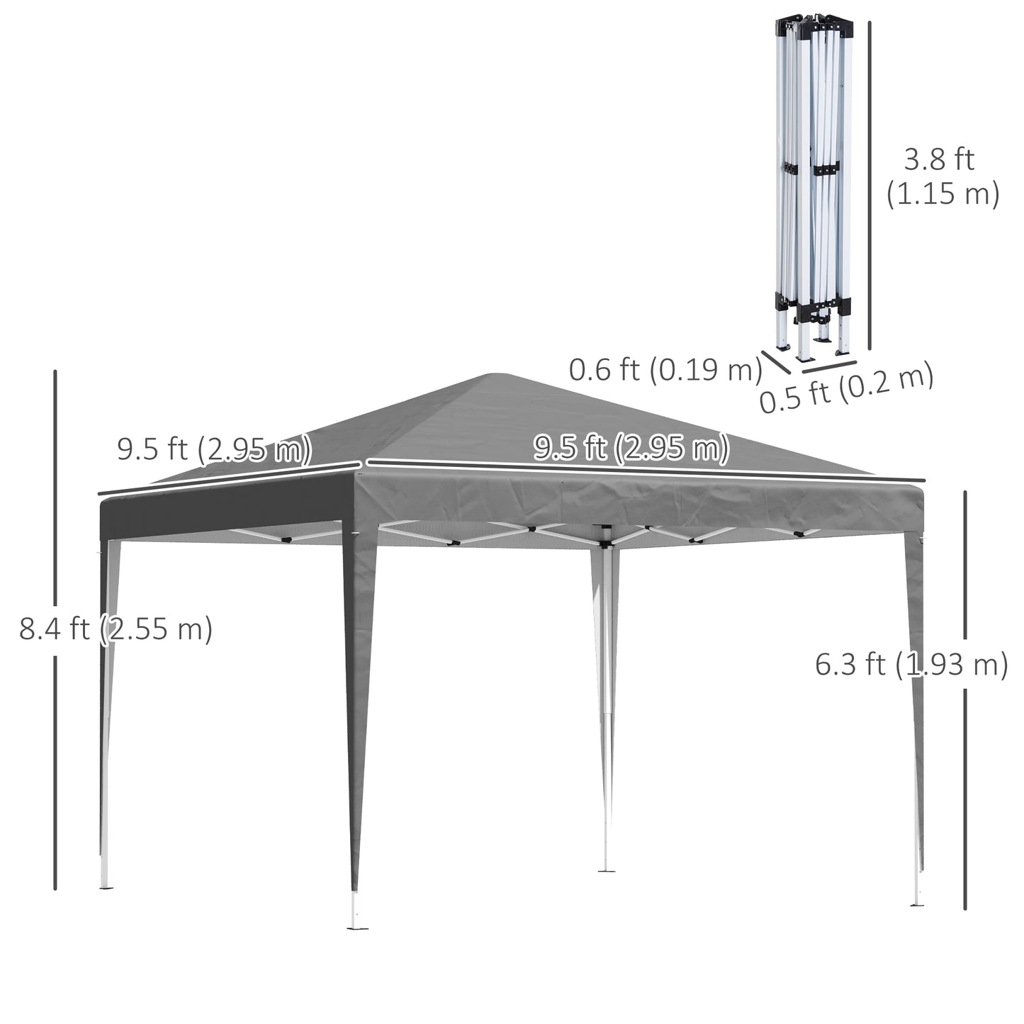 3 x 3 m Garden Pop Up Gazebo Marquee Party Tent Wedding Canopy, Height Adjustable with Carrying Bag, Grey