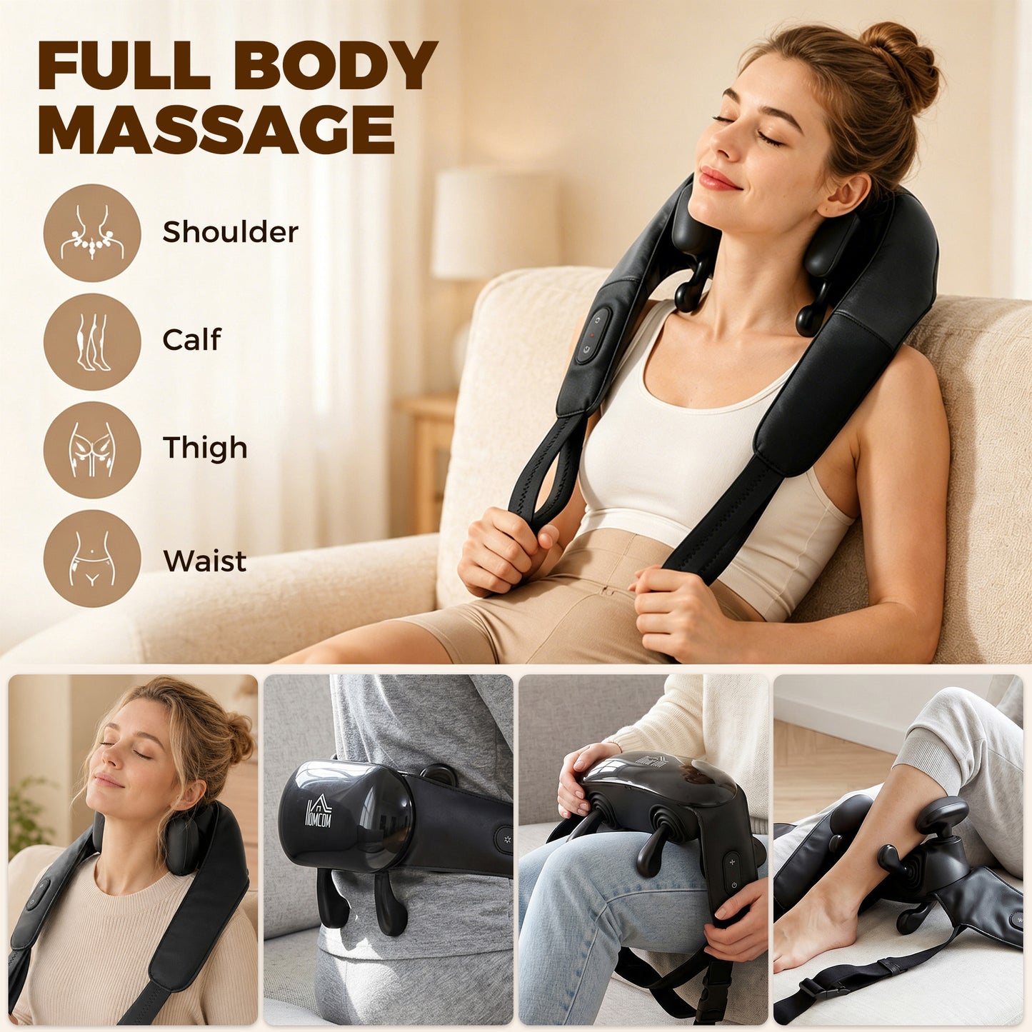 Cordless Neck Massager with Heat, Deep Tissue 4D Shiatsu Neck and Shoulder Massager for Car Home, Gifts for Men Women