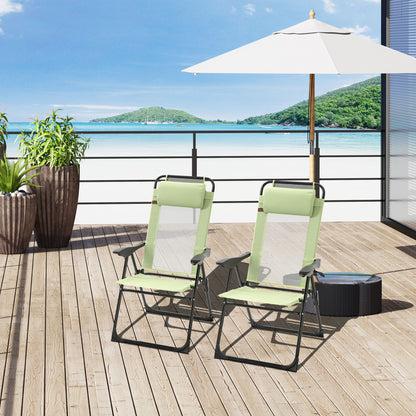 Folding Garden Chairs Set of 2, 5-Position Recliner Camping Chair with High Back for Patio, Picnic, Green