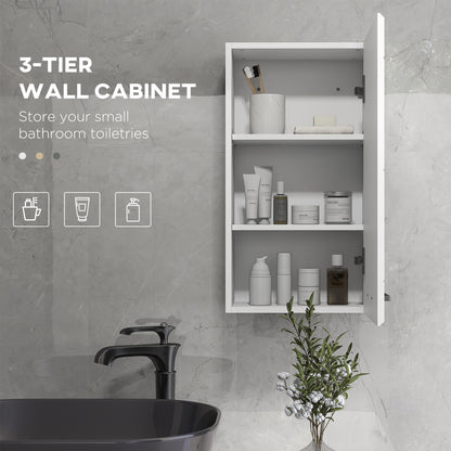 Bathroom Wall Cabinet, High Gloss Bathroom Storage Cabinet with Soft-Close Door, 3 Shelves, Adjustable Shelf, White