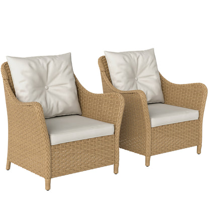 Rattan Garden Chairs Set of 2, Outdoor Rattan Chairs with Cushions, Armrests and High Back