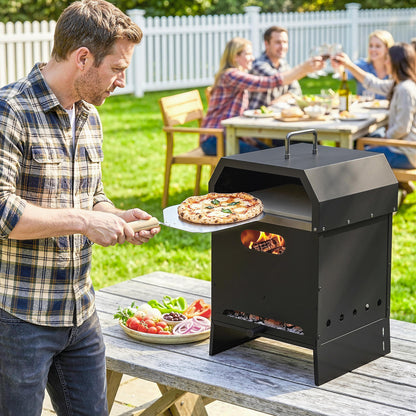 3 in 1 Outdoor Pizza Oven, Portable Wood Fired Pizza Maker with Handles, Stone and Peel
