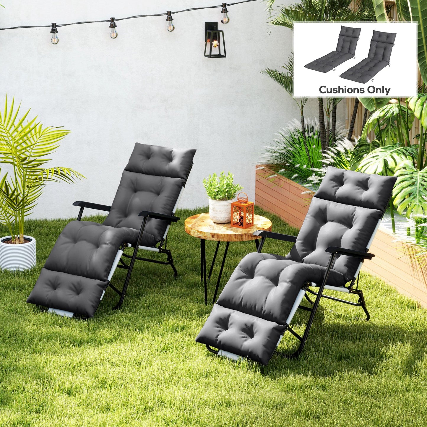 Set of Two 190 x 56cm Sun Lounger Cushions - Dark Grey
