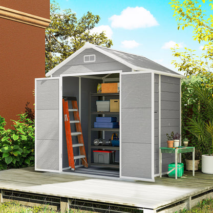 6 x 5ft Garden Shed, Plastic Shed with Floor, Window, Lockable Doors and Vents